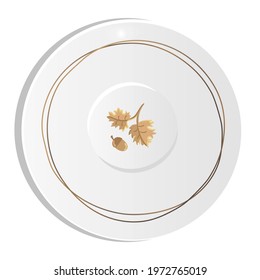 Empty plate, dish, cap with floral ornament. Isolated on white background. Home, restaurant, cafe design. Interior, circle, botanical, floristic, flowers, gloss, polish, food, kitchen, cooking.