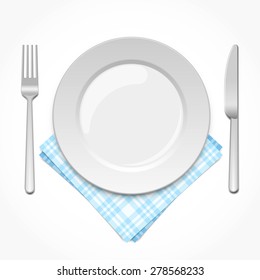 Empty plate with fork, knife and napkin