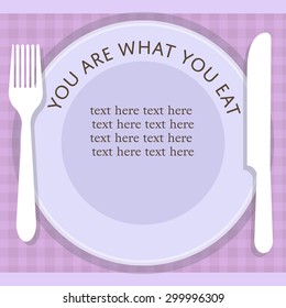 empty plate with fork and knife on stripped background banner