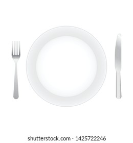 Empty plate with fork and knife vector illustration isolated on white background