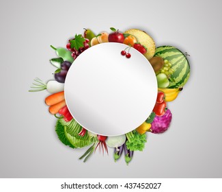 Empty plate with fruits and vegetables.Vector