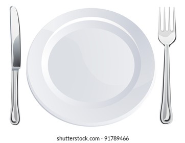 Empty plate and knife and fork cutlery place setting
