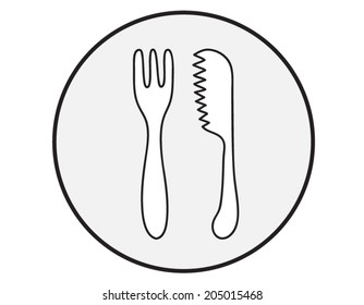 empty plate with knife and fork on a white background