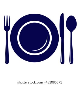 Empty Plate With Knife, Fork And Spoon Icon Isolated On White Background