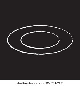 Empty plate line Icon design white chalk. Draw a picture on the blackboard.