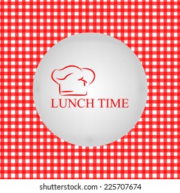 Empty plate on tablecloth. Lunch time.