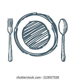 Empty Plate With Spoon And Fork. Vector Illustration