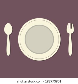 Empty Plate With Spoon and Fork Vintage Style