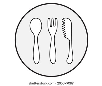 empty plate with spoon and knife fork on a white background