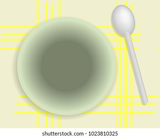 Empty plate and spoon top view.