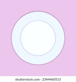 Empty plate for templates. Plate model. Dishes without food. Top view. Volumetric and 3D object. Isolated object with shadow. Insert template. Vector illustration.