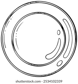 Vista superior da chapa vazia. Configuração de tabela. Ilustração vetorial em estilo de rabisco de esboço desenhado à mão. Linhagem isolada em branco para colorir livro, impressão