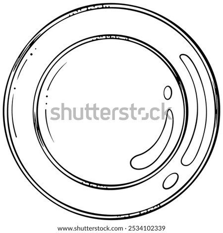 Empty plate top view. Table setting. Vector illustration in hand drawn sketch doodle style. Line art isolated on white for coloring book, print