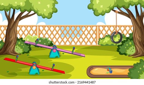 Fondo vacío del patio de recreo con ilustración de las atracciones
