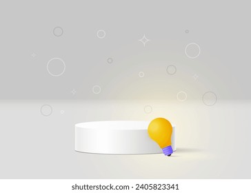 Empty podium with a light bulb for the presentation of a new idea or product. Vector illustration.