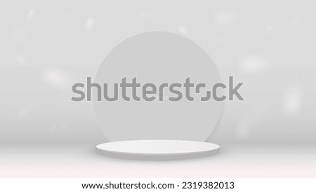 An empty podium on a white background with a glossy glass frame. Platform on a gray background with a shadow.