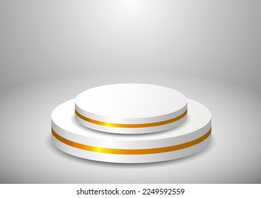 Empty podium or pedestal display scene on white background with cylinder stand, Blank minimal product shelf standing backdrop. Stage platform showcase, product, sale, 3d vector illustration.