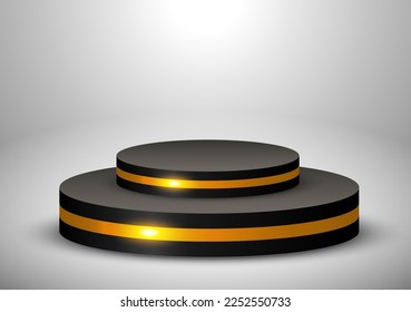 Empty podium or pedestal display scene on white background with cylinder stand, Blank minimal product shelf standing backdrop. Stage platform showcase, 3d vector illustration.