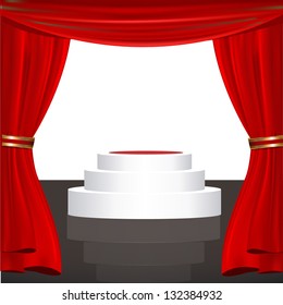 empty podium to place your object. red show curtain design