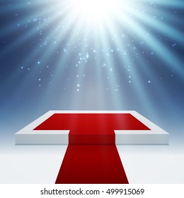 Empty Podium with Red Carpet for Award Ceremony. Vector illustration.