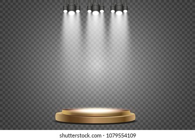 Empty podium with spotlights. Pedestal. Vector illustration.