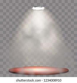 Empty podium with spotlights and steam. Pedestal. Vector illustration.