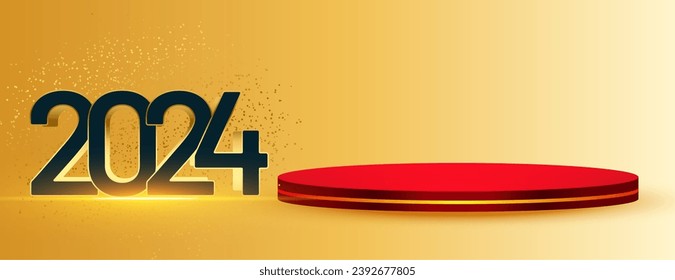empty podium stage for product display banner with 2024 new year text vector