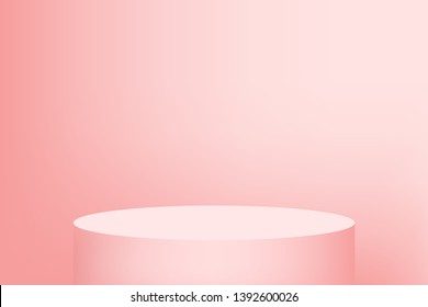 Empty podium studio pink background for product display with copy space. Showroom shoot render. Banner background for advertise product.