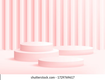 Empty podium studio pink background for product display with copy space. Banner background for advertise sale product.