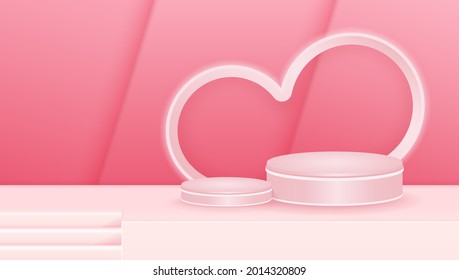 Empty Podium Studio Pink Background For Product Display Advertise