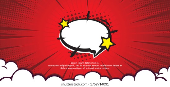 Empty Pop art comic background with Bubble Speech, cloud and star. Cartoon Vector Illustration on red