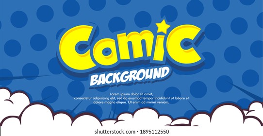 Empty Pop art comic background with cloud and star. Cartoon Vector Illustration on blue