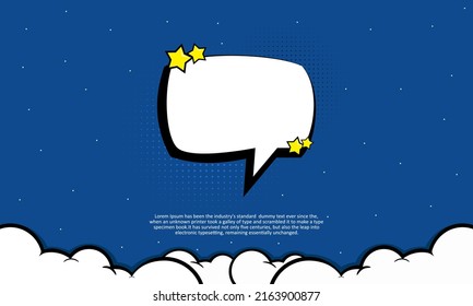 Empty Pop art comic background with cloud and star. Cartoon Vector Illustration on blue