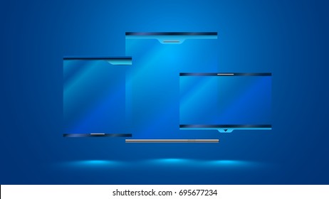 Empty pop-up windows of glass and steel. Technological interface element of site. Beautiful gradient on the glass. VECTOR