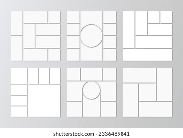 Empty portfolio images templates collection. Retro gallery banners collection. Photo collage set. Moodboard background. Mosaic pictures frame. Album brandboard. Vector illustration