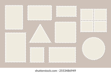 Empty postage stamp borders set vector illustration. Post stamps collection