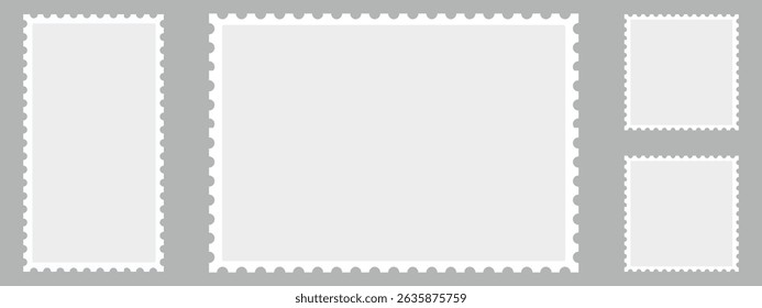 Empty postage stamp borders set. Post stamps collection. vector illustration.	