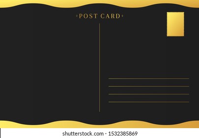 Empty postcard made of black cardstock and golden foil