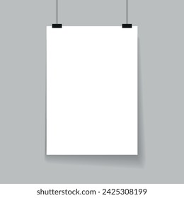 Empty poster hanging on wall template