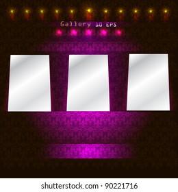 empty posters on wall  retro violet background