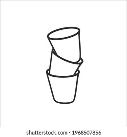 Empty pots for seedlings.  Hand drawn sketch. Vector illustration on a white background.