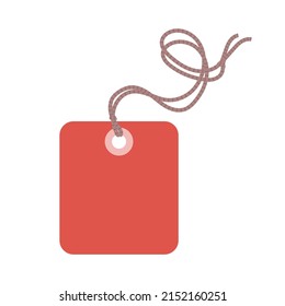Etiqueta roja de precio vacía en la cadena. Etiqueta de la tienda para productos, ropa. Descuento, venta, compra. Ilustración gráfica vectorial aislada en fondo blanco
