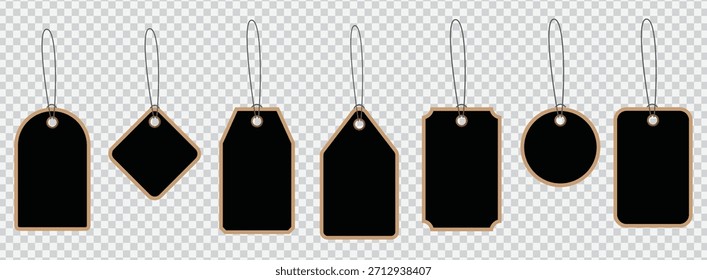 Leere Preis-Tag-Sammlung in Schwarz. Template of Price Tag Set , Tag Label Set auf transparentem Hintergrund. Vektorgrafik