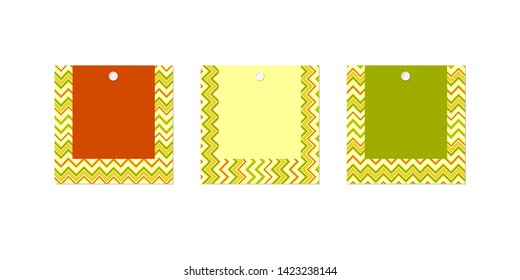 Empty price tag layout Set Square green red yellow banner label of zigzag lines on a white background Modern design element of ads sale promotion discount Blank price tag banner sticker label Vector