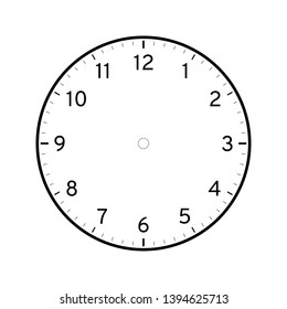 Empty Printable clock face template isolated on white background