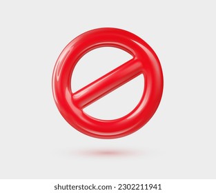 Empty prohibition or restriction red sign 3d vector cartoon design element. Forbidden icon on white background
