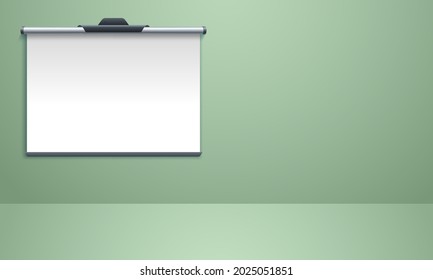 Pantalla de proyección vacía en el fondo de la pared