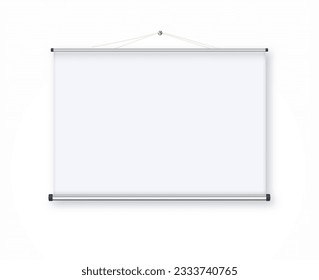 Empty Projection screen, Presentation board in realistic style. Horizontal roll up banner. Blank whiteboard for conference. Vector EPS 10.