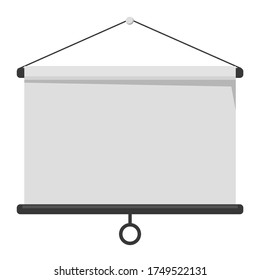 Empty projector screen hanging on the wall vector isolated. Whiteboard, blank space for the message.