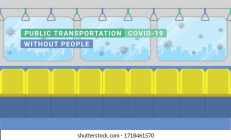 Empty public transportation. No people after pandemic of covid-19 corona virus.  Flat design style vector concept.